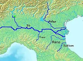 El curso del río Po o Padus, del que toma su nombre la llanura padana