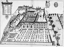 Plano de la antigua abadía de Villeloin del siglo XVII - incluido en el Monasticon Gallicanum