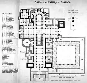 Planta publicada en La Catedral de Santiago. Breve descripción histórica, por José Vilaamil y Castro (1909)