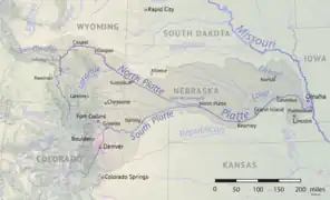 Cheyenne en un mapa del río Platte