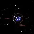 Constelación de Tauro. Cuyas primeras 4 estrellas principales son: Aldebaran, Elnath, Hyadum I y Ain.