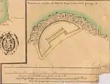 Mapa de la Ria de Marín o de Pontevedra, detalle proyecto castillo-batería