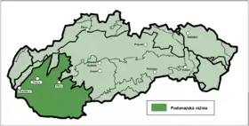 La depresión danubiana en Eslovaquia (en verde)