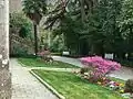 Jardines con azaleas y palmeras.