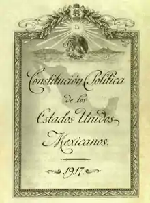 Escudo en la portada interior de la Constitución de 1917.