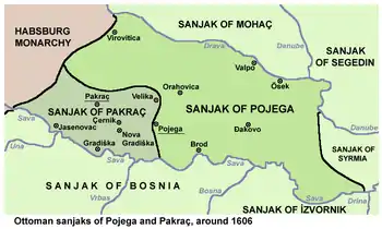 Snjaks otomanos de Požega y Pakrac alrededor de 1606.