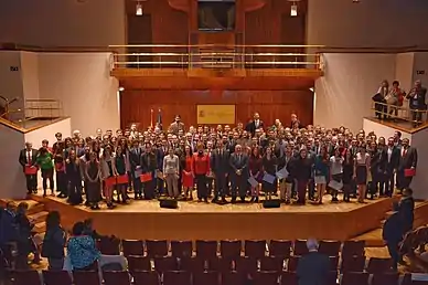 El ministro de Ciencia, Innovación y Universidades, Pedro Duque, presidiendo el día 19-11-2018, en el Auditorio Nacional de Música, el acto de entrega de los Premios Nacionales Fin de Carrera de Educación Universitaria del curso 2013-2014.