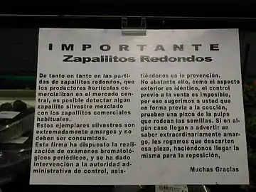 Cartel llamando "zapallito silvestre" al zapallito de sabor amargo. Rosario, Santa Fe, 2007. Foto de F. López Anido.