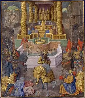 Herodes ante el Templo de Jerusalén, 36 a.C. Miniatura por Jean Fouquet, 1470-1475.
