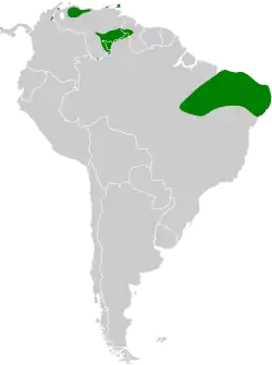 Distribución geográfica del campanero barbudo.