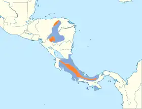 Distribución geográfica del campanero tricarunculado.