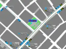 Mapa zonal de la estación de Prosperidad con las líneas de autobús que pasan, entre las que se encuentra la N2.