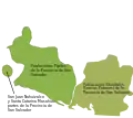 Provincia de San Salvador desde 1529 a 1530, en verde las poblaciones náhuas y en café claro las poblaciones chontales.