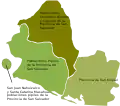 Provincia de San Salvador (en verde poblaciones náhuas y en café poblaciones chontales) y provincia de San Miguel de 1534 a 1535.