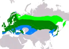 Distribución de Pyrrhula pyrrhula