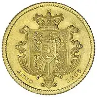 Gold coin showing a heraldic shield