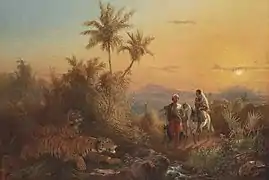 Paisaje javanés, con tigres escuchando el sonido de un grupo de viajeros (1849).