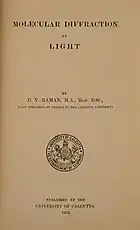 Página del título del libro de Raman Difracción molecular de la luz (1922)