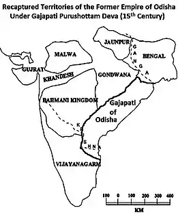 La parte del territorio ganado por Kapilendra Deva que su hijo y Gajapati Purushottam Deva pudo reclamar tras la guerra civil con su hermano y los conflictos con los bahamaníes y el reino de Vijayanagar