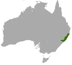 Zona geográfica de Australia (en verde), en donde habita el Pademelon de cuello rojo.