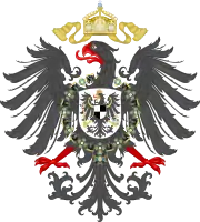 Escudo de armas del Imperio Alemán (1871-1918), representada el Águila Imperial como cimera-lambrequín.