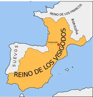 El reino visigodo de Tolosa a mediados del siglo V.