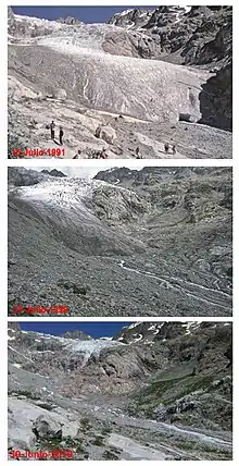 Retroceso de un glaciar de valle o alpino, el Glacier Blanc