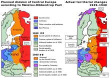 Mapa que muestra las divisiones previstas y reales de Polonia según el Pacto Molotov-Ribbentrop.