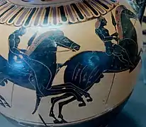 Jinetes griegos en un ánfora de figuras negras (ca. 550 a. C.)