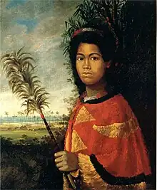 Princesa hawaiana del siglo XIX, con capa de plumas.