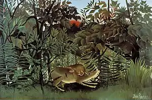 El león hambriento se lanza sobre el antílope, de Henri Rousseau "el aduanero" (1905).