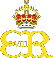 Monograma de Eduardo VIII. Como todos los otros monogramas antes de Isabel II, utiliza la corona heráldica de los Tudor por encima de la cifra propiamente dicha.