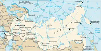 Arcángel en un mapa de Rusia