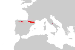 Mapa de distribución de R. pyrenaica.