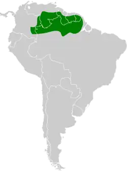 Distribución geográfica del gallito de las rocas guayanés.