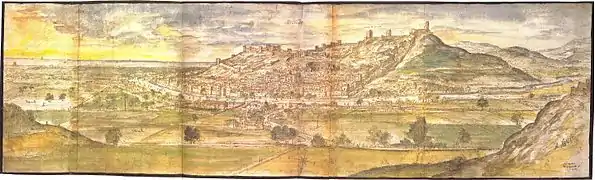 Murviedro (Morvedre-Sagunto) a mediados del siglo XVI, por Wyngaerde.