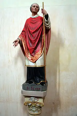 Estatua policromada de san Severo en la abadía de Saint-Sever-de-Rustan