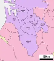 El mapa de los barrios de Sakai