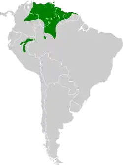 Distribución geográfica del batará crestinegro.