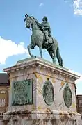 Estatua ecuestre de Federico V de Dinamarca en el palacio de Amalienborg de Copenhague, de Jacques Saly (1754).