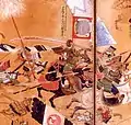 Un samurái maneja un Ōdachi a caballo en la batalla de Anegawa (1570).