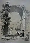 Vista de los restos del arco de triunfo en el extremo occidental del puente (1838)