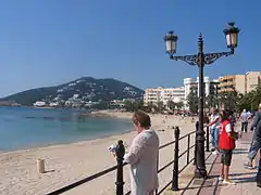 La costa y la playa con 'Puig d’ en Fita' en el fondo.