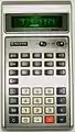 Calculadora científica Sanyo CZ-8127, pantalla VFD verde (1977).