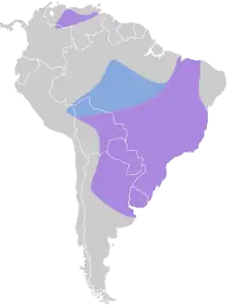 Distribución geográfica del mosquero cejiamarillo.