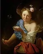 Alegoría de la vanidad: niña con una concha, una burbuja y una antorcha (c. 1680-1685), de Godfried Schalcken, colección privada