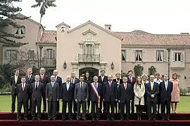Gabinete de ministros de Sebastián Piñera en el Palacio de Cerro Castillo, en enero de 2011.