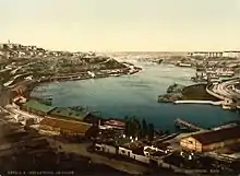 Vista coloreada de un sector del puerto, 1905.