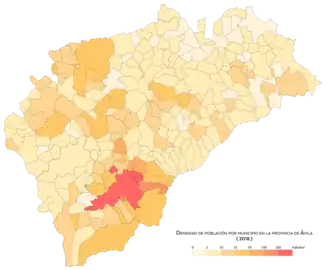 Densidad de población por municipio en 2018