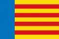 Bandera de la Comunidad Valenciana en versión simplificada, usada en algunas representaciones de pequeño tamaño